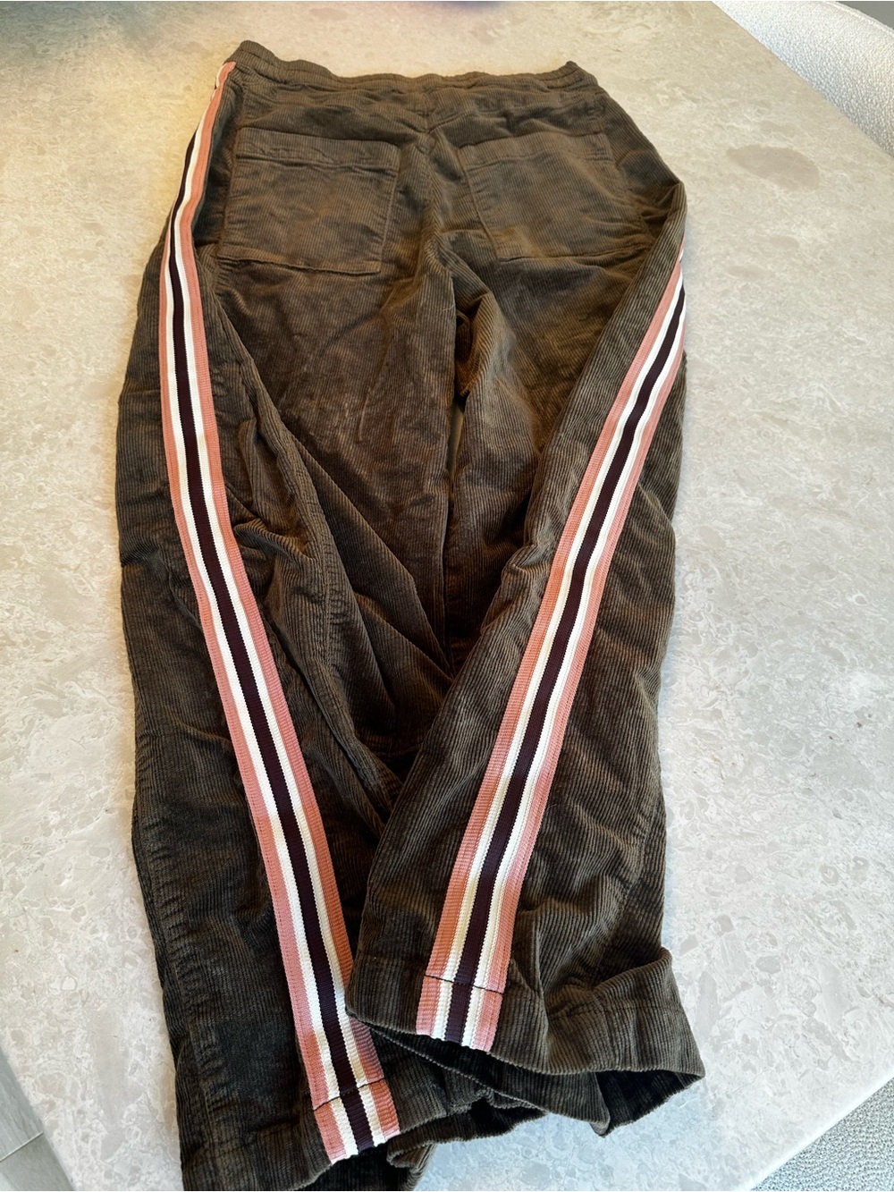 Pilcro Brown Corduroy Track Pants with Pink & White Side Stripes - Picture 4 of 4
